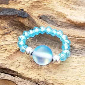 Blue Mermaid Glass and Aqua Blue Crystal Stretch Toe Ring