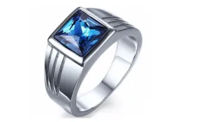 Blue Sapphire Stainless Steel Wedding Ring For Men