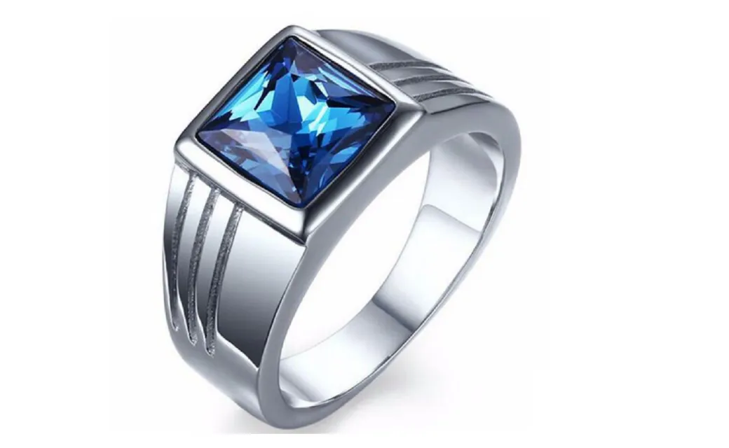 Blue Sapphire Stainless Steel Wedding Ring For Men