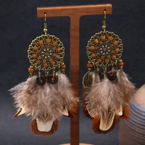 Bohemian Feather Tassel Dream Catcher Earrings