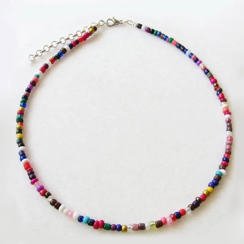 Bohemian Gypsy Chic Rainbow Beaded Choker Necklaces