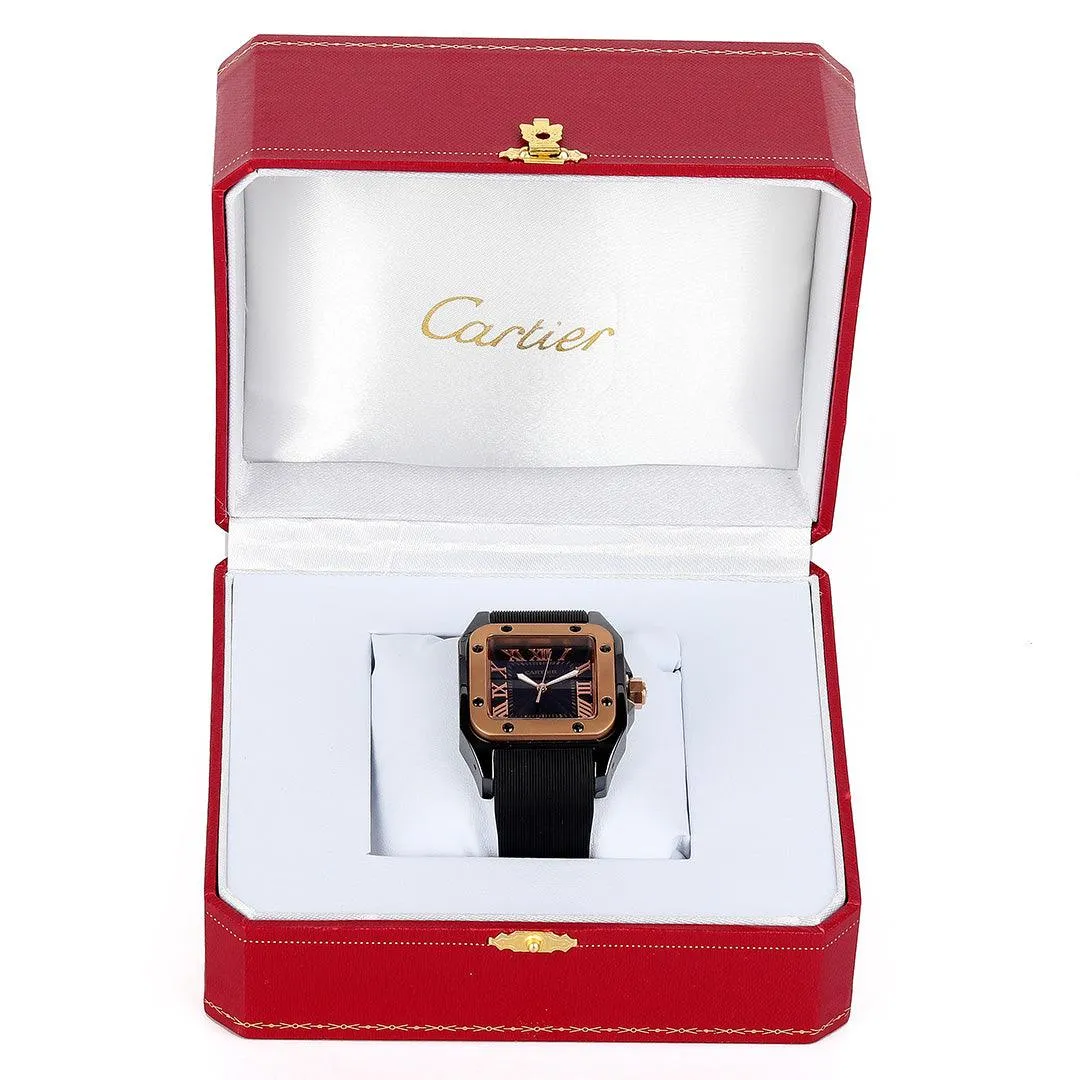 Cartier Black Ceramic Santos Rubber Strap Watch