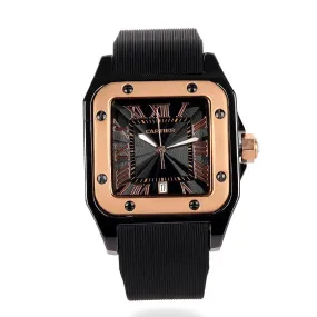 Cartier Black Ceramic Santos Rubber Strap Watch