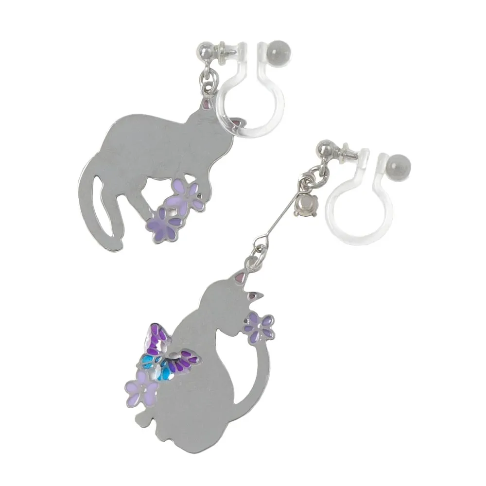 Cat and Butterfly Invisible Clip On Earrings