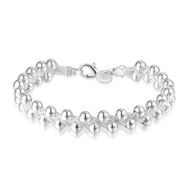 Charms beads Chain Beautiful bracelet silver color fashion for women Wedding nice bracelet jewelry JSHh236