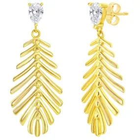 Classic Women's Earrings - Cut-Out Leaf with Small Pear-Shaped CZ Dangle | D-8408-GP