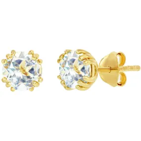 Classic Women's Earrings - Gold Plated April Birthstone Round Shape 6mm Stud | D-8277