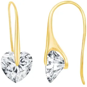 Classic Women's Earrings - Gold Plated Heart Shape White CZ Frenchwire | D-7875-GP