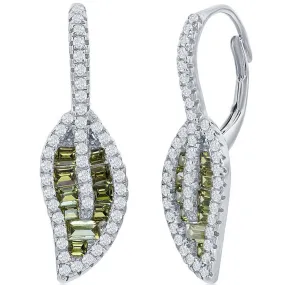 Classic Women's Earrings - Silver Peridot Baguette and Round White CZ Leaf | D-8159