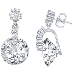 Classic Women's Earrings - Silver Round Shape Spinning CZ Post Back Closure | D-7628