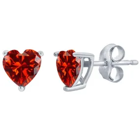 Classic Women's Earrings - Sterling 6mm Ruby "July" Heart Perciosa Crystal | D-8423