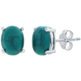 Classic Women's Earrings - Sterling Silver 8x6mm Oval Turquoise Stone Stud | D-8228