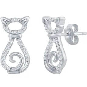 Classic Women's Earrings - Sterling Silver CZ Cat Stud Post Back Closure | D-7929