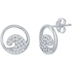 Classic Women's Earrings - Sterling Silver CZ Wave Stud Post Back Closure | D-7982