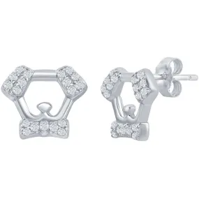 Classic Women's Earrings - Sterling Silver Dog White CZ Stone Stud Post Back | D-7924