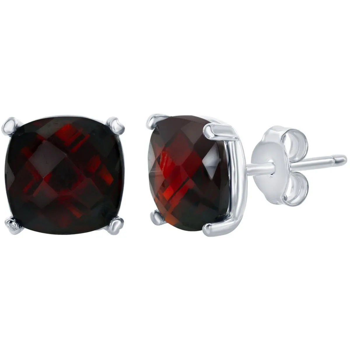 Classic Women's Earrings - Sterling Silver January Birthstone Garnet Stud | D-6816
