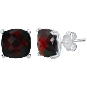 Classic Women's Earrings - Sterling Silver January Birthstone Garnet Stud | D-6816