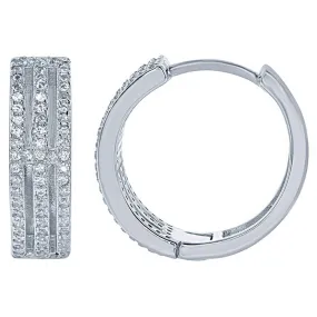 Classic Women's Earrings - Sterling Silver Open Triple Row CZ Hoop | D-6056