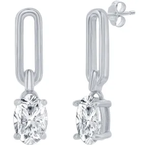 Classic Women's Earrings - Sterling Silver Paperclip Oval White CZ Post Back | D-8257