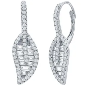 Classic Women's Earrings - Sterling Silver Round and Baguette White CZ Leaf | D-7991