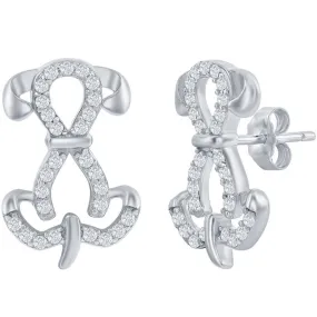 Classic Women's Earrings - Sterling Silver Sitting Dog CZ Stud Post Back | D-7926
