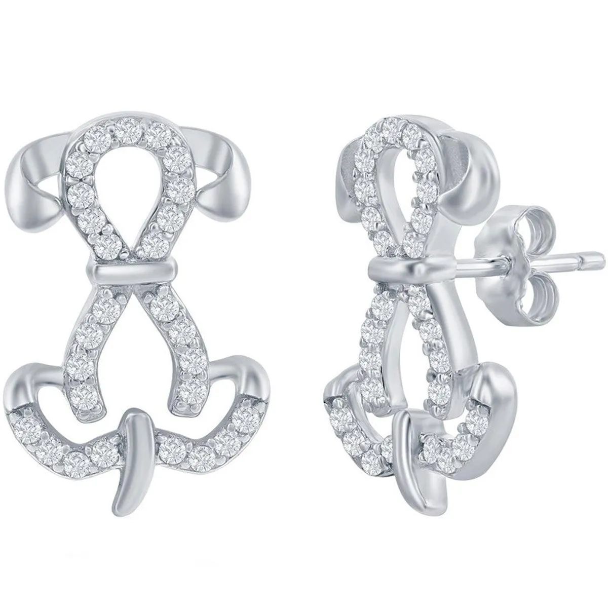 Classic Women's Earrings - Sterling Silver Sitting Dog CZ Stud Post Back | D-7926