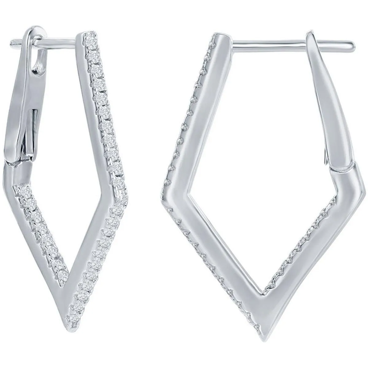 Classic Women's Earrings - Sterling Silver Ultra Thin 25mm CZ Diamond Hoop | D-7891