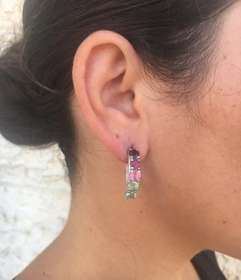 Colorful Bar Earrings - Natural Tourmaline Earrings, October Birthstone Earrings