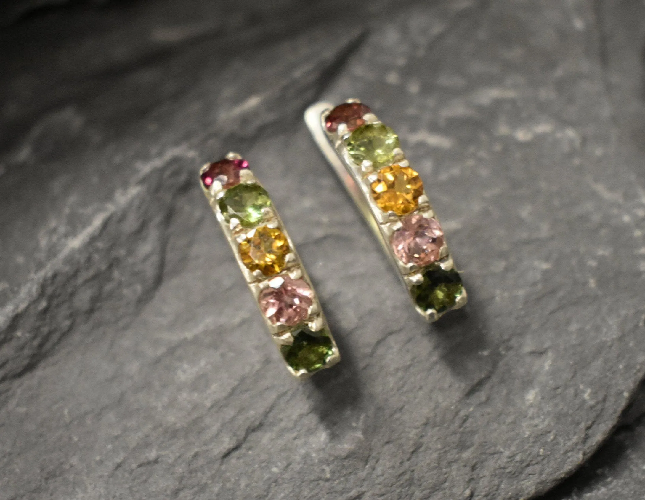 Colorful Bar Earrings - Natural Tourmaline Earrings, October Birthstone Earrings