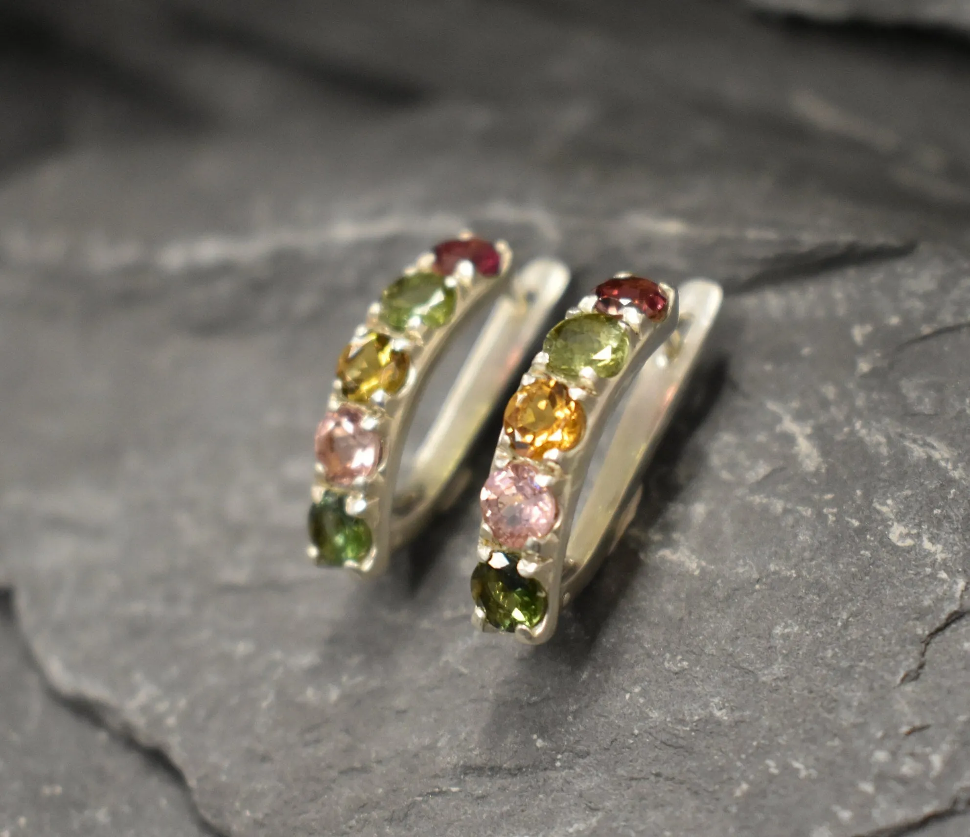 Colorful Bar Earrings - Natural Tourmaline Earrings, October Birthstone Earrings