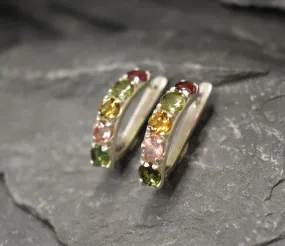 Colorful Bar Earrings - Natural Tourmaline Earrings, October Birthstone Earrings