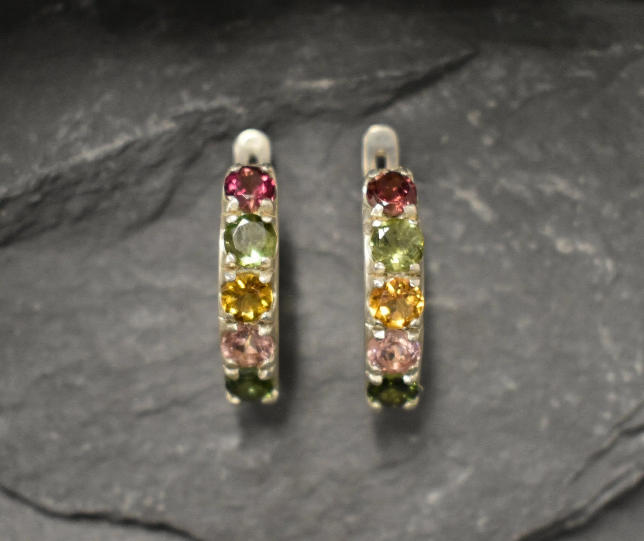 Colorful Bar Earrings - Natural Tourmaline Earrings, October Birthstone Earrings