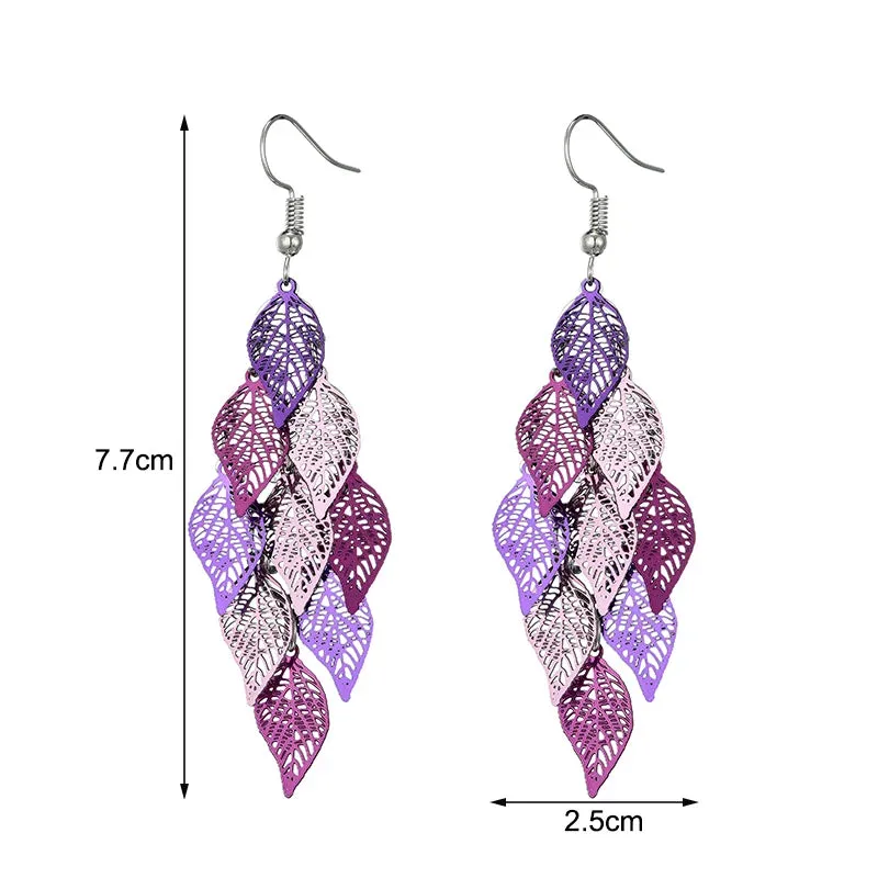 Colorful Hollow Leaf Drop Earrings
