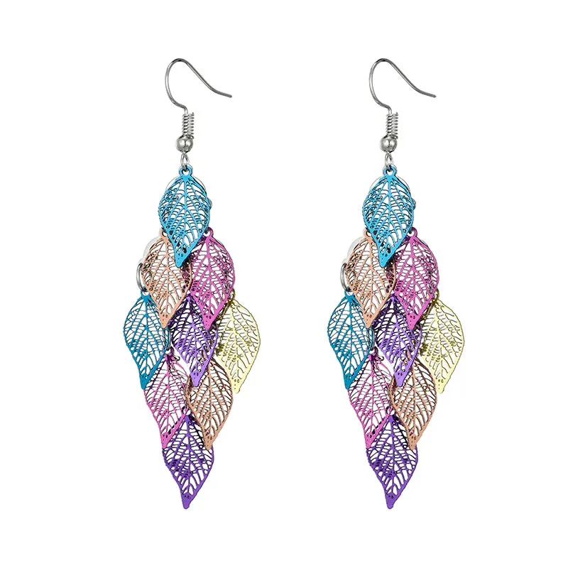 Colorful Hollow Leaf Drop Earrings