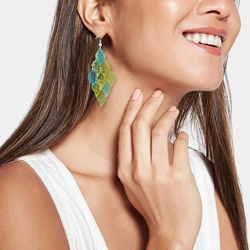 Colorful Hollow Leaf Drop Earrings