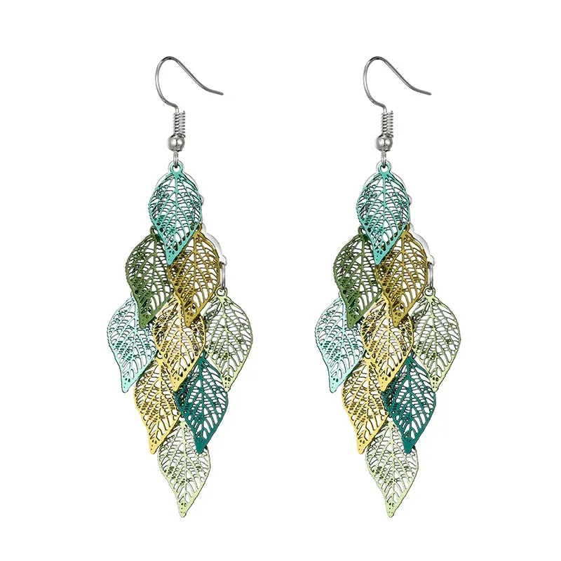 Colorful Hollow Leaf Drop Earrings