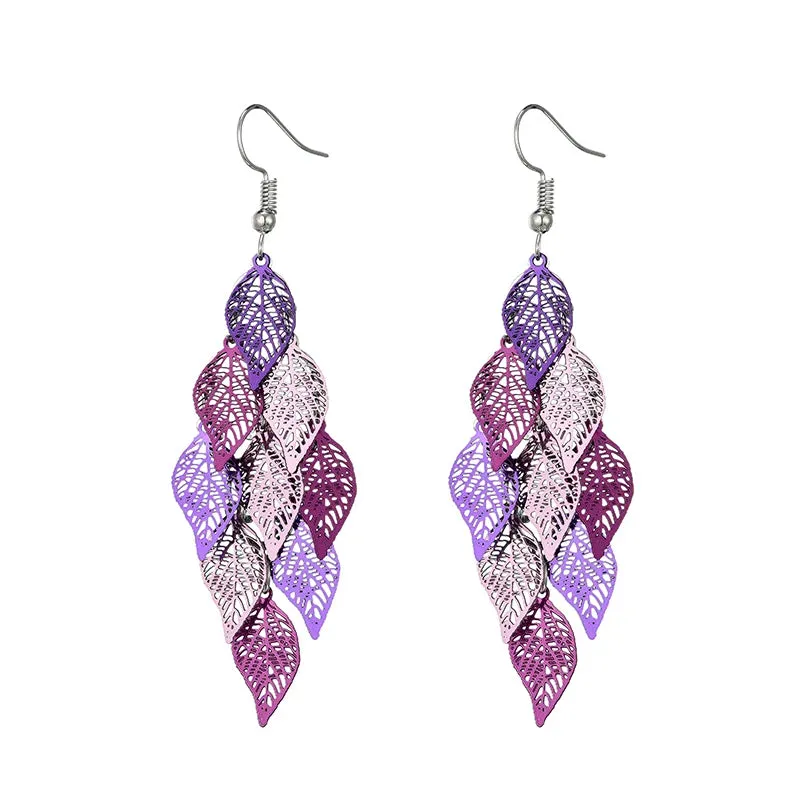 Colorful Hollow Leaf Drop Earrings