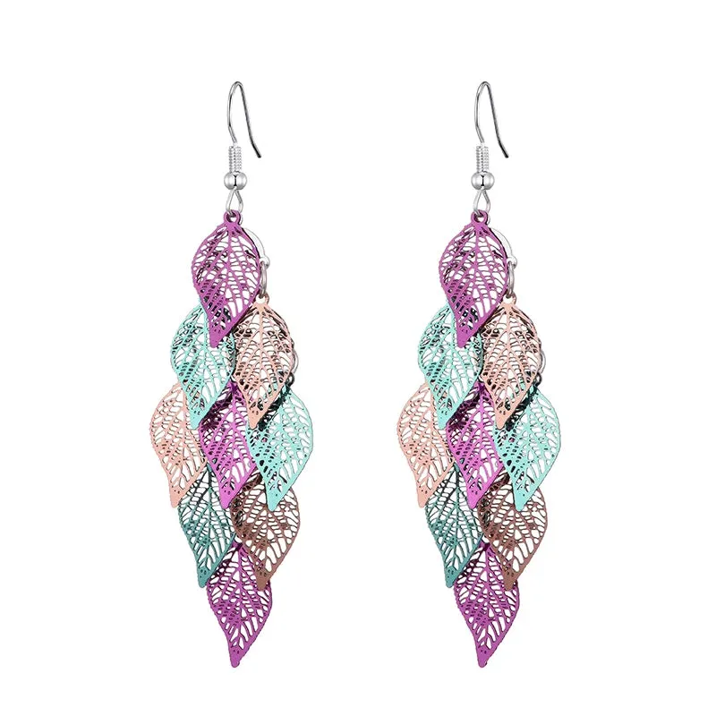 Colorful Hollow Leaf Drop Earrings