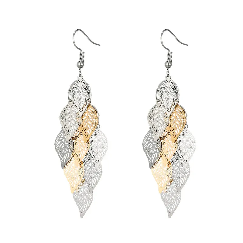 Colorful Hollow Leaf Drop Earrings