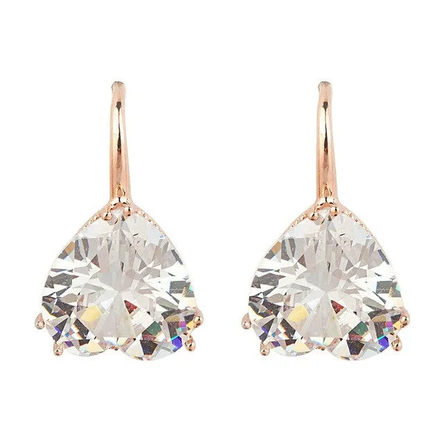 Crystal Heart Cubic Zircon Dangle Earrings