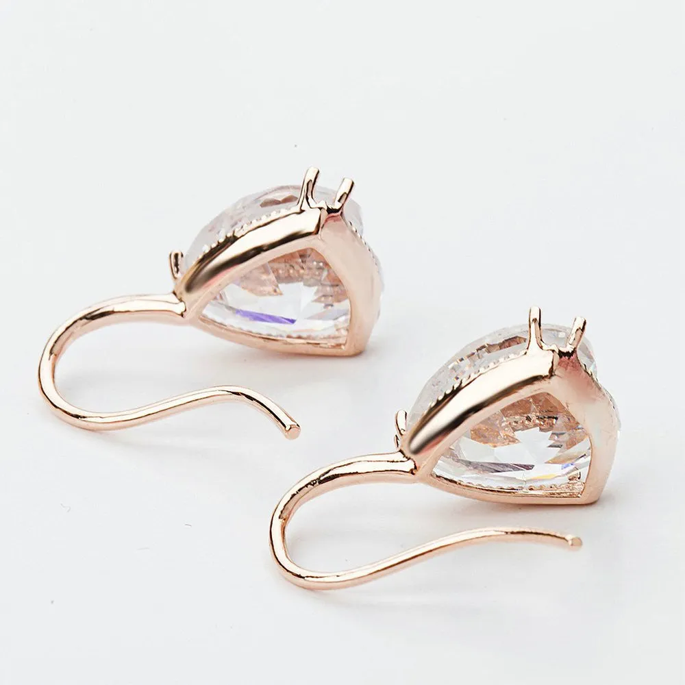 Crystal Heart Cubic Zircon Dangle Earrings