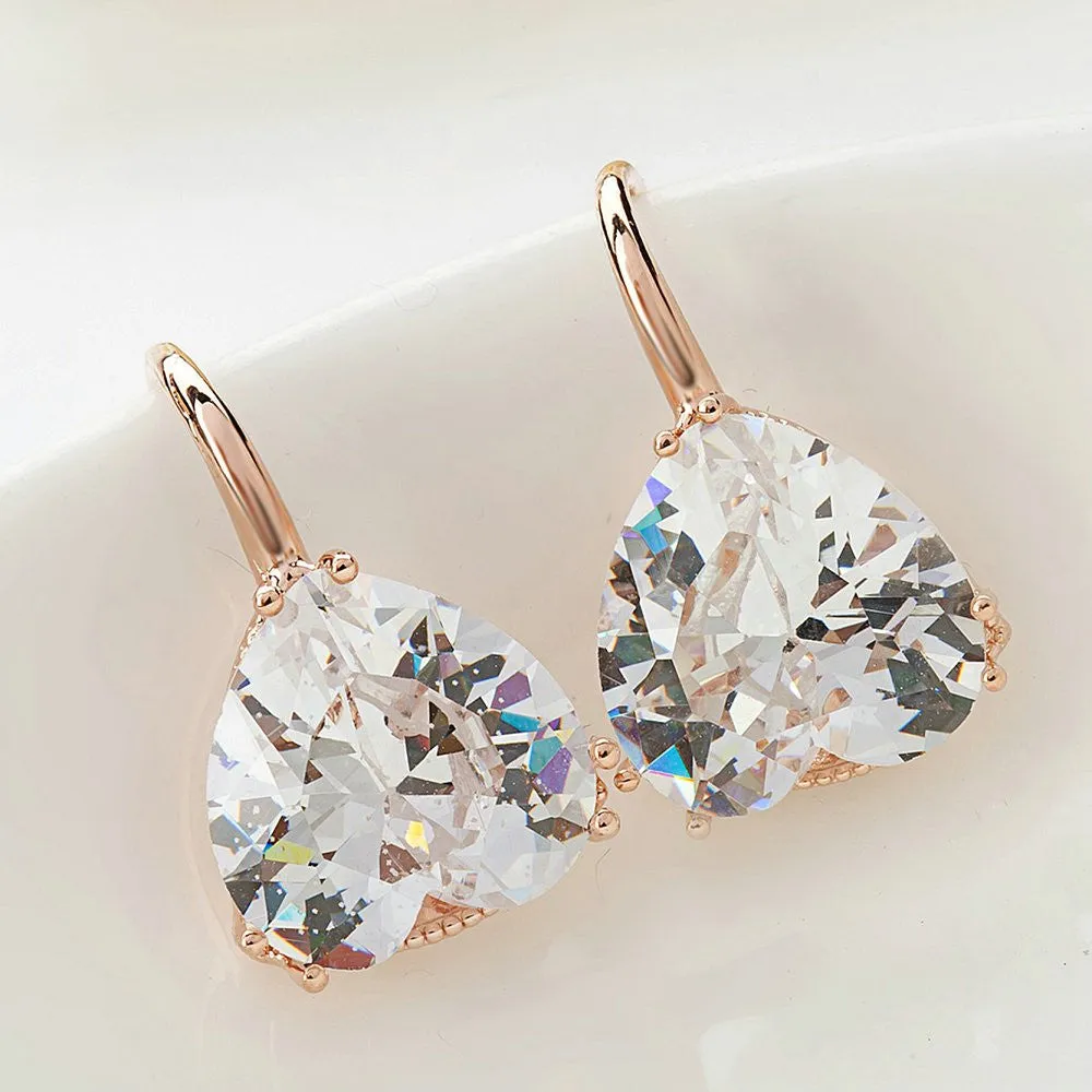 Crystal Heart Cubic Zircon Dangle Earrings