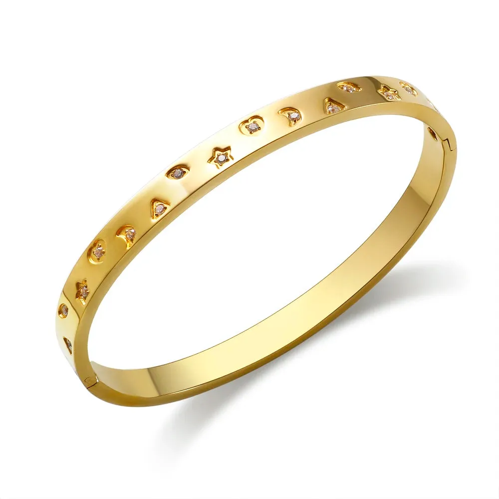 Cubic Zirconia Heart Crystal Cuff Bracelet Shiny Zircon Bangle Jewelry Gift