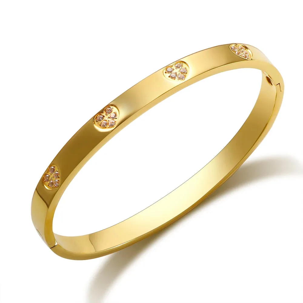 Cubic Zirconia Heart Crystal Cuff Bracelet Shiny Zircon Bangle Jewelry Gift