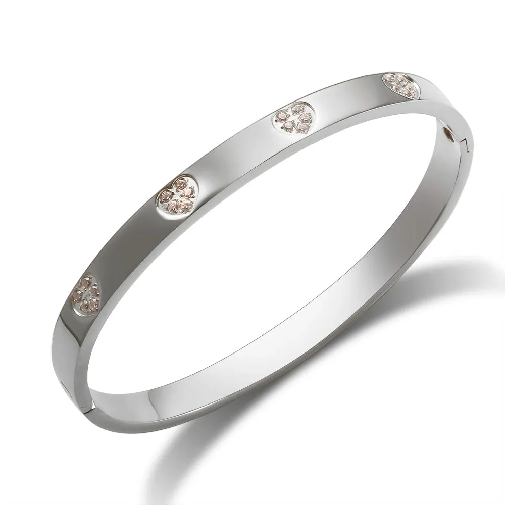 Cubic Zirconia Heart Crystal Cuff Bracelet Shiny Zircon Bangle Jewelry Gift