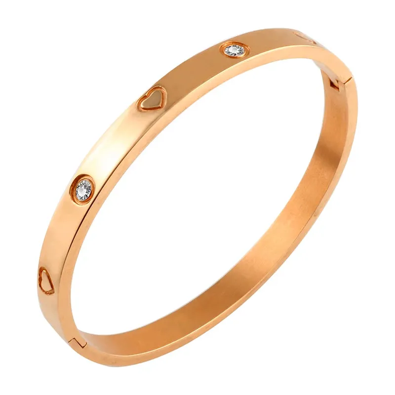 Cubic Zirconia Heart Crystal Cuff Bracelet Shiny Zircon Bangle Jewelry Gift