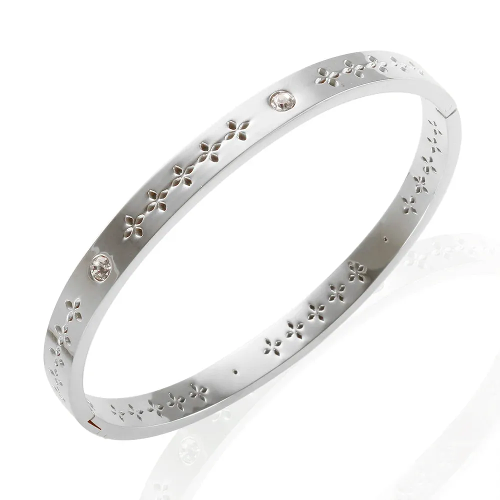 Cubic Zirconia Heart Crystal Cuff Bracelet Shiny Zircon Bangle Jewelry Gift