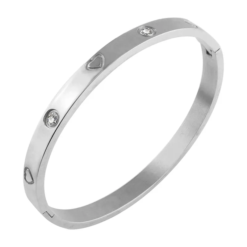 Cubic Zirconia Heart Crystal Cuff Bracelet Shiny Zircon Bangle Jewelry Gift