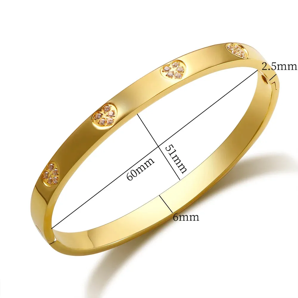 Cubic Zirconia Heart Crystal Cuff Bracelet Shiny Zircon Bangle Jewelry Gift