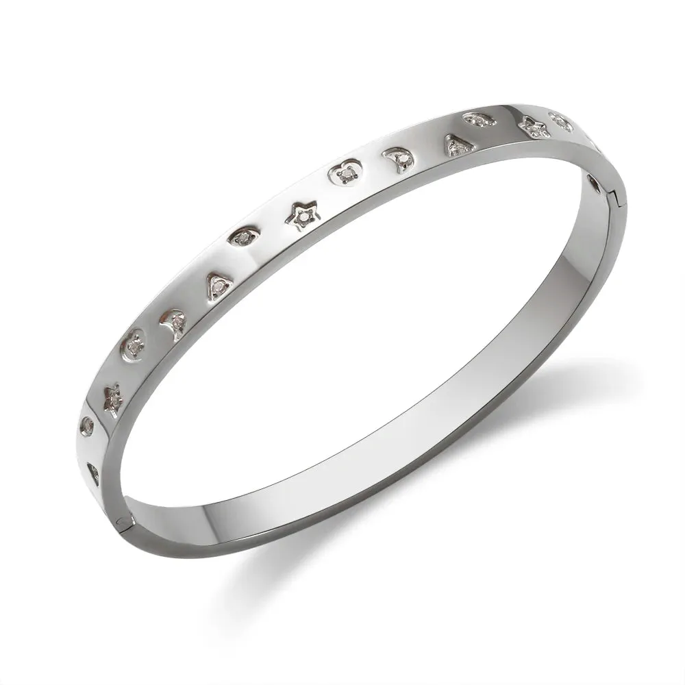 Cubic Zirconia Heart Crystal Cuff Bracelet Shiny Zircon Bangle Jewelry Gift